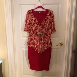 Sexy red and cream lace peplum dress size 1XL